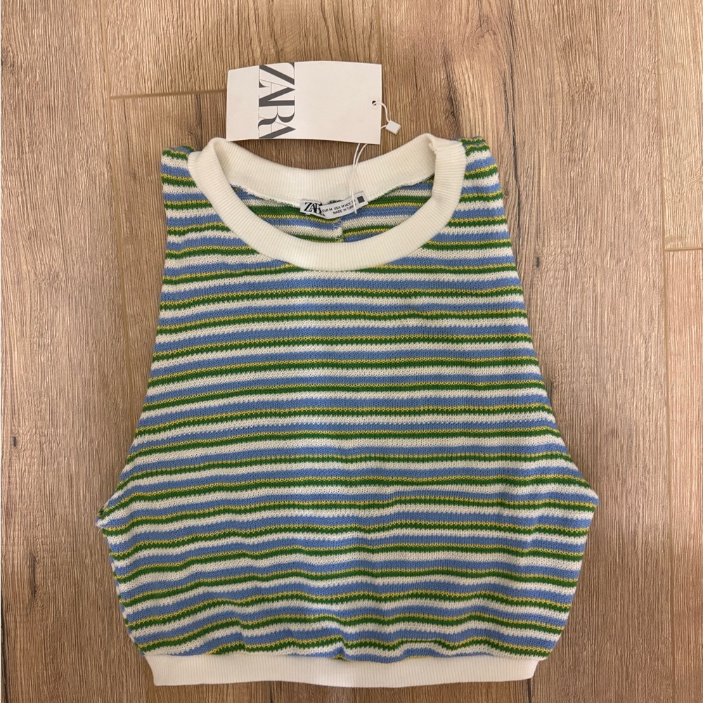 Zara Green & Blue Striped Knit Tank
